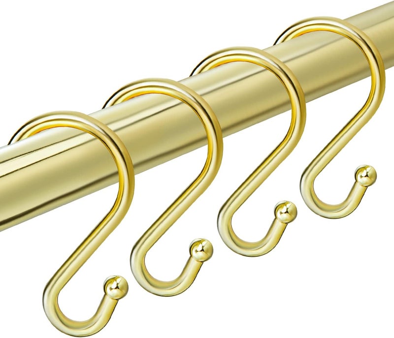 TOPROD Shower Curtain Hooks Rings, Stainless Steel S Shaped Shower Hooks Rust Proof, Metal Shower Curtain Hangers for Shower Curtains, Kitchen, Wardrobe & Garden, Gold, Set of 12 - Image 1